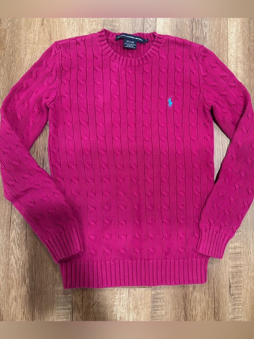 Ralph Lauren Cable Knit Crewneck Sweater in Magenta Pink